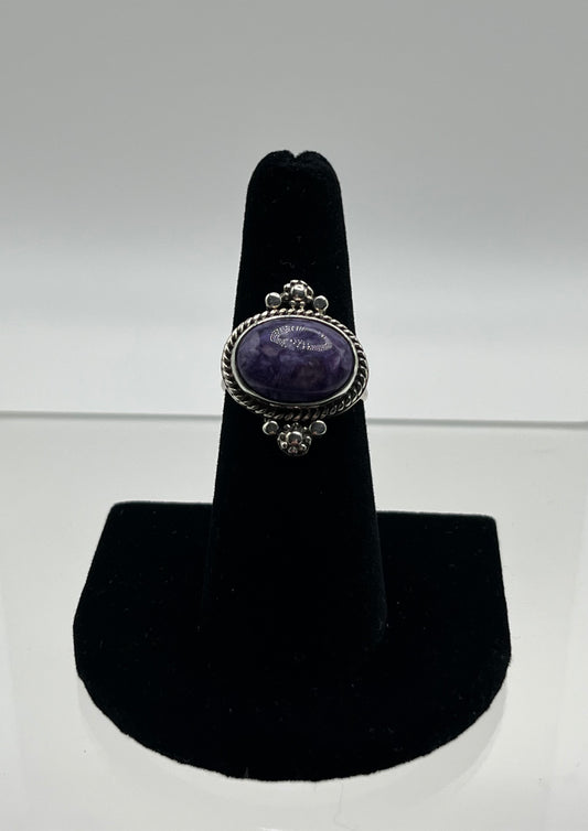 Charoite and Sterling Silver Ring Size 6.75