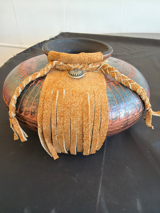 Horsehair Pottery - Tan Leather Accent