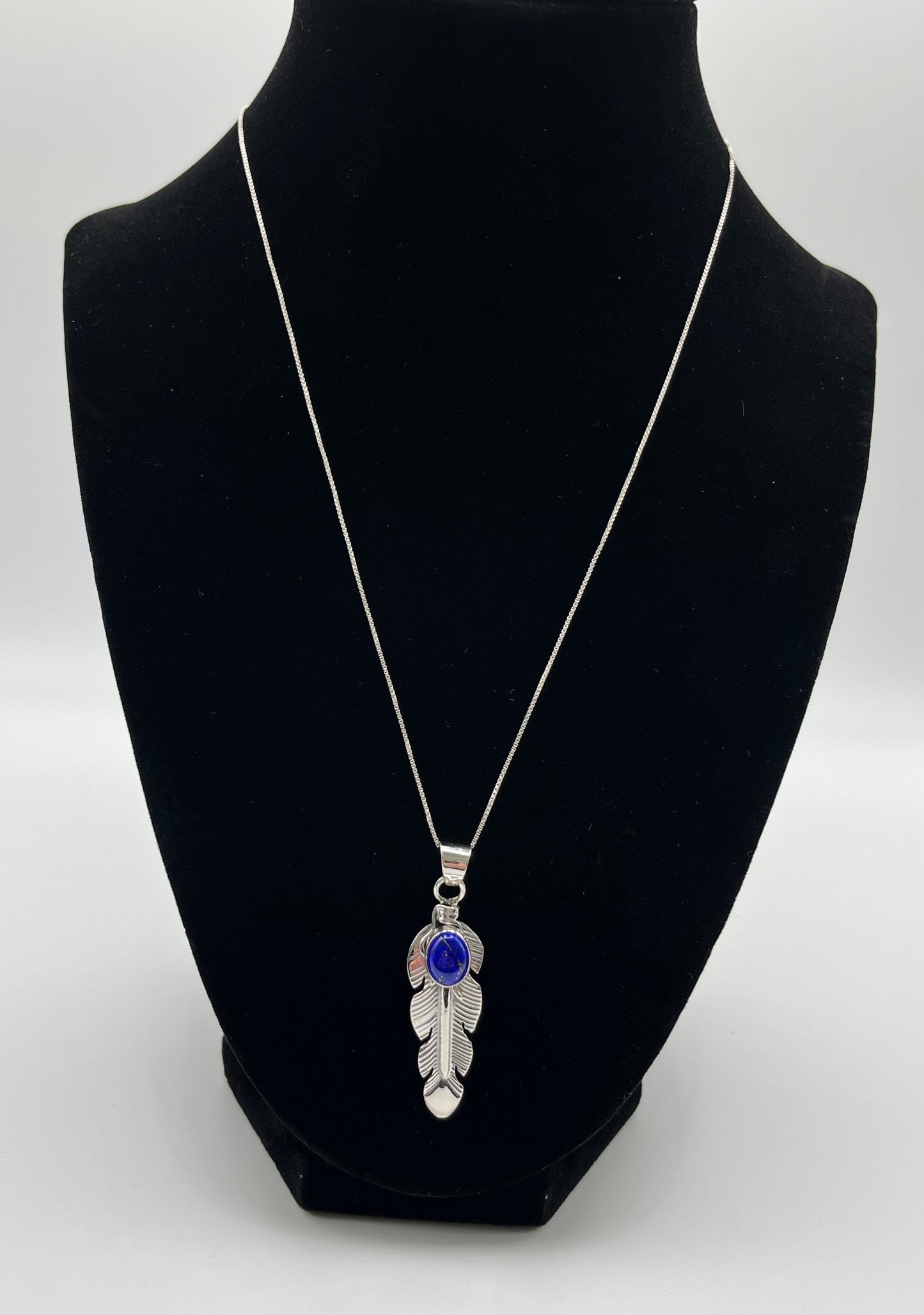 Lapis Lazuli and Sterling Silver  Feather Pendant with chain