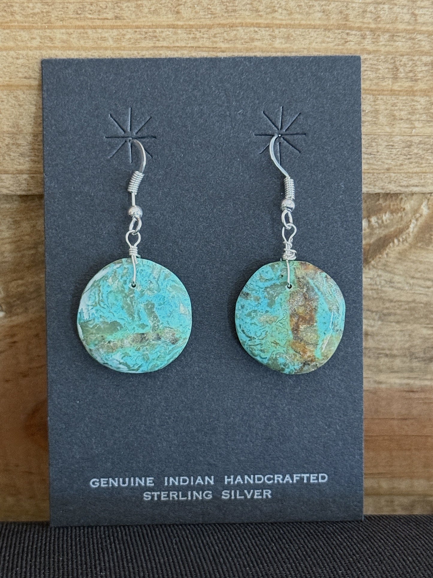 Turquoise & Sterling Silver Circle Slab Dangle Earrings