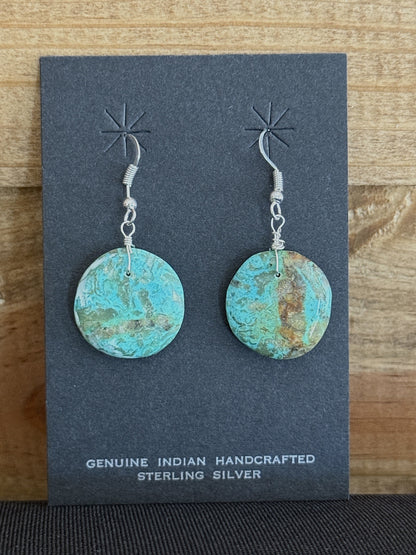 Turquoise & Sterling Silver Circle Slab Dangle Earrings