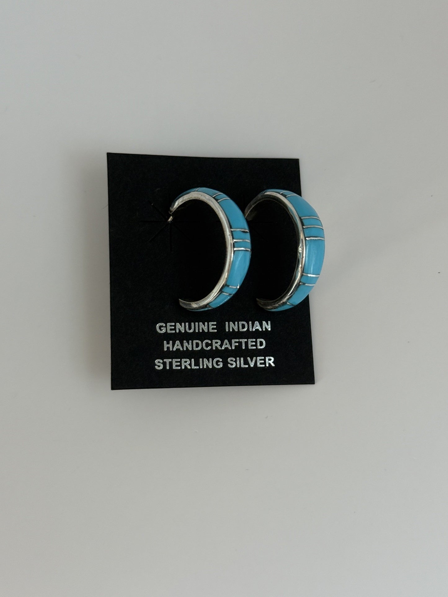 Turquoise Inlay & Sterling Silver Hoop Earrings