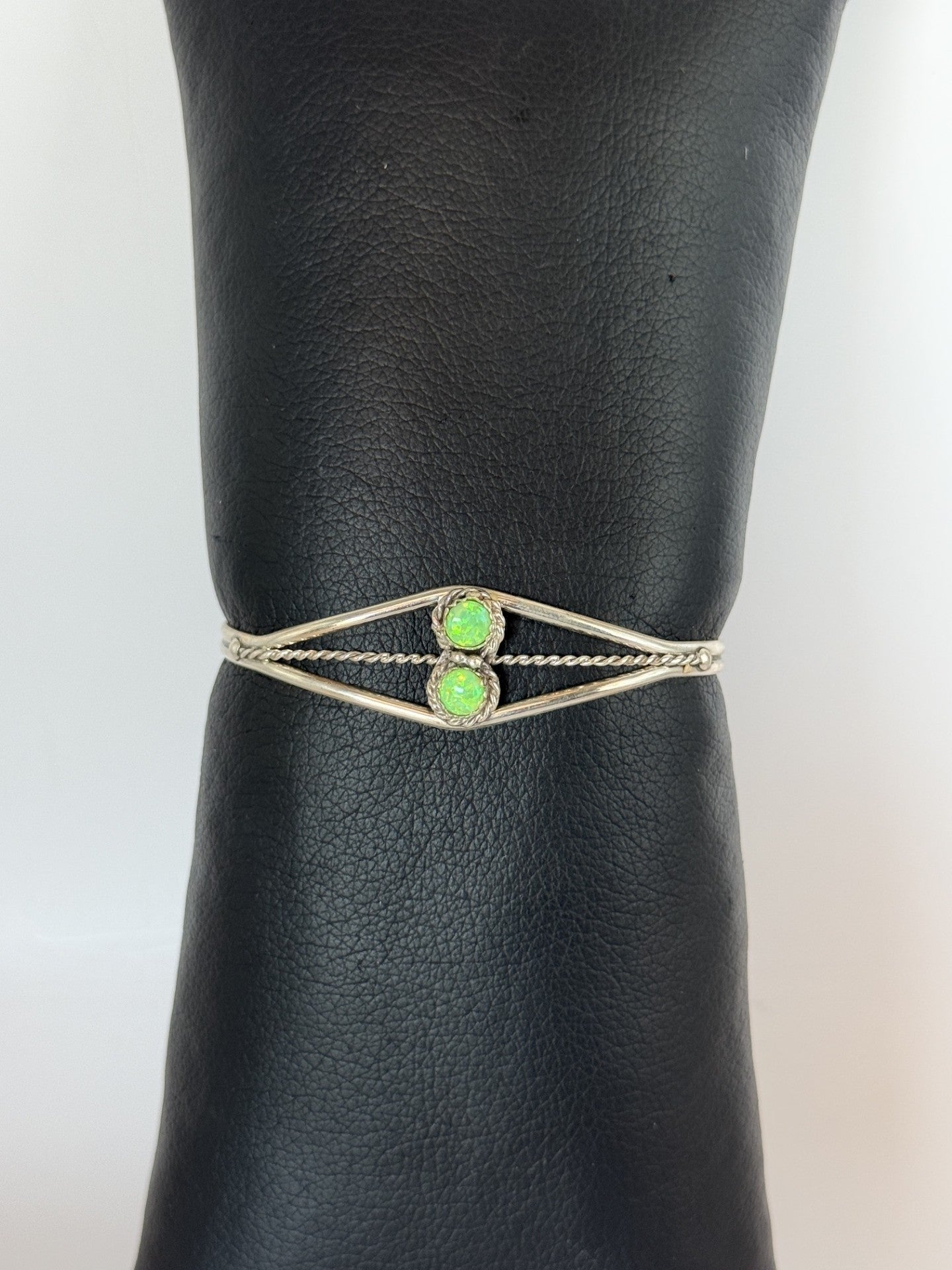 Green Opal & Sterling Silver Bracelet