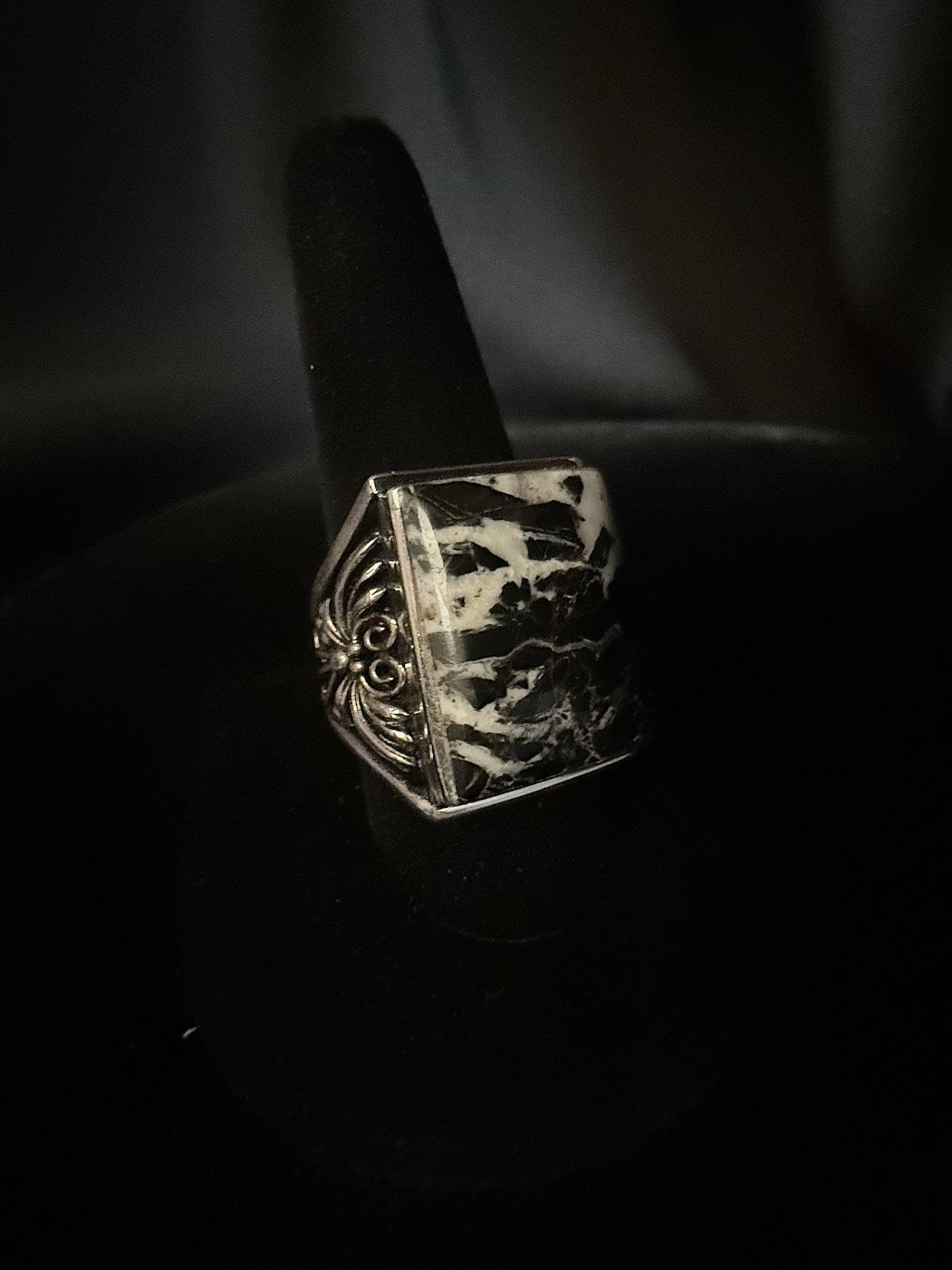 White Buffalo/Sterling Silver Ring (Size 12 1/2)