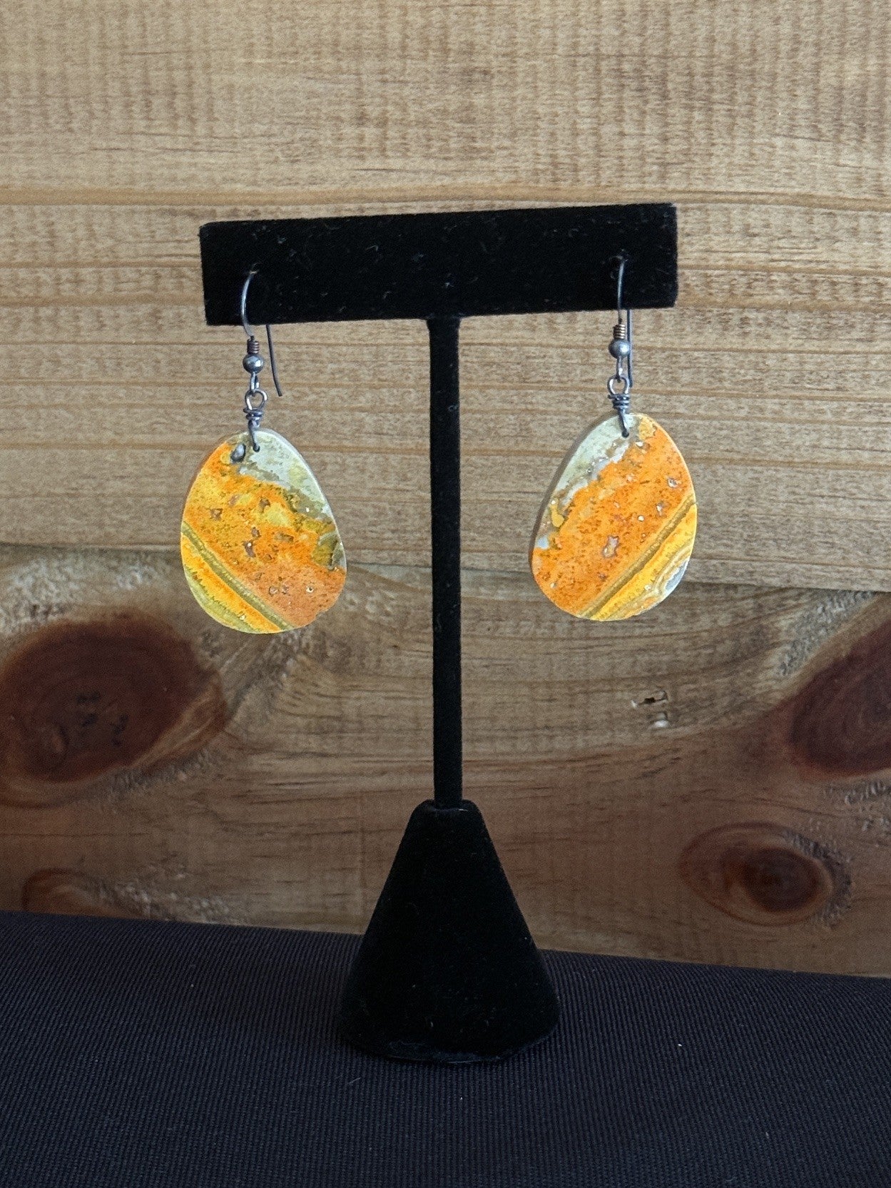 Bumblebee Japer & Sterling Silver Slab Dangle Earrings