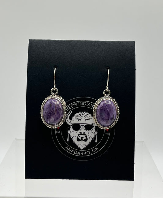 Charoite and Sterling Silver Earrings