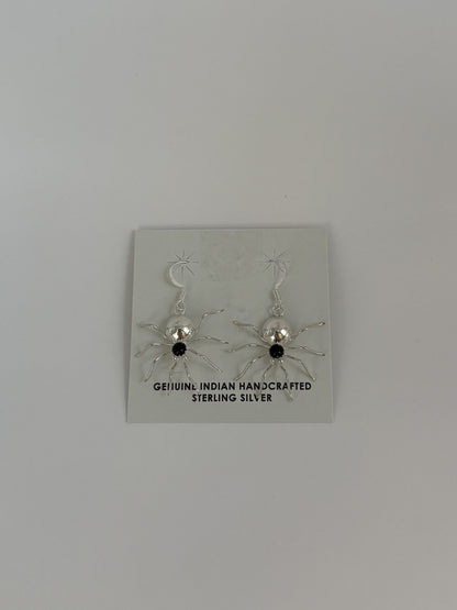 Sterling Silver Spider Earrings with Black Onyx