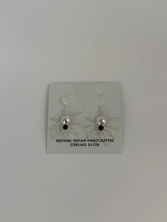 Sterling Silver Spider Earrings with Black Onyx