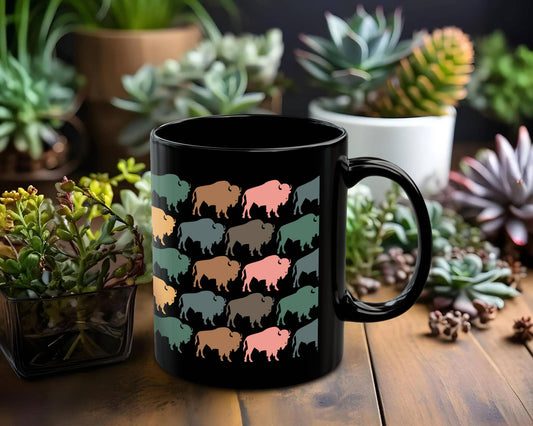 Retro Bison Coffee Mug for Buffalo Fans and Nature Lovers: 15 oz