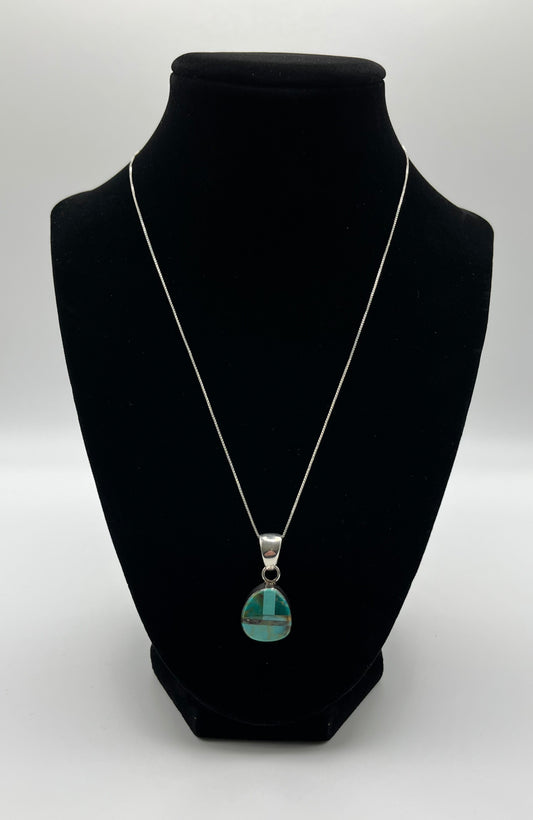 Turquoise Inlay and Sterling Silver Pendant with chain