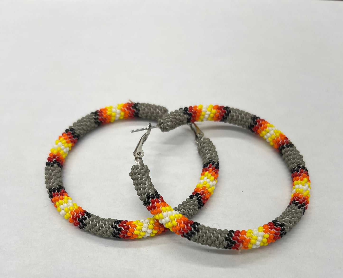 Grey Peyote stitched hoop earrings