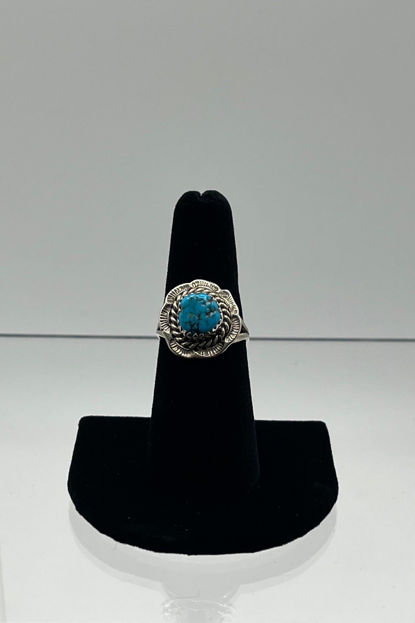 Blue Turquoise and Sterling Silver "Flower" Ring Size 7