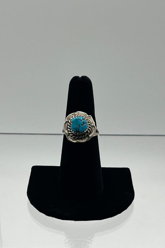 Blue Turquoise and Sterling Silver "Flower" Ring Size 7