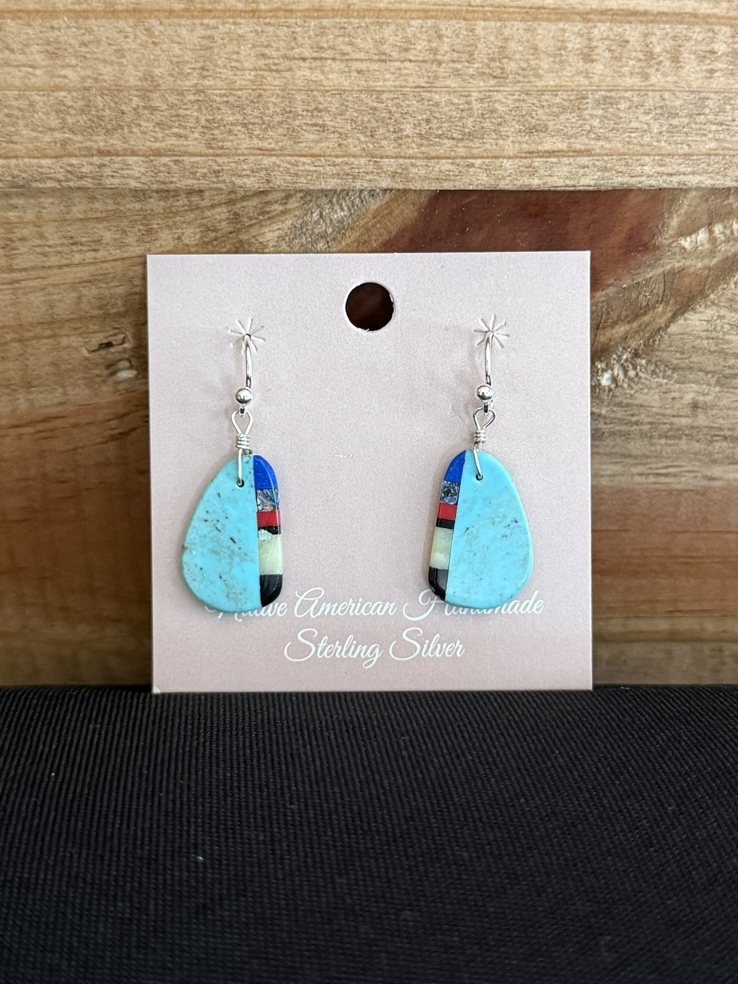 Turquoise Inlay & Sterling Silver Slab Dangle Earrings