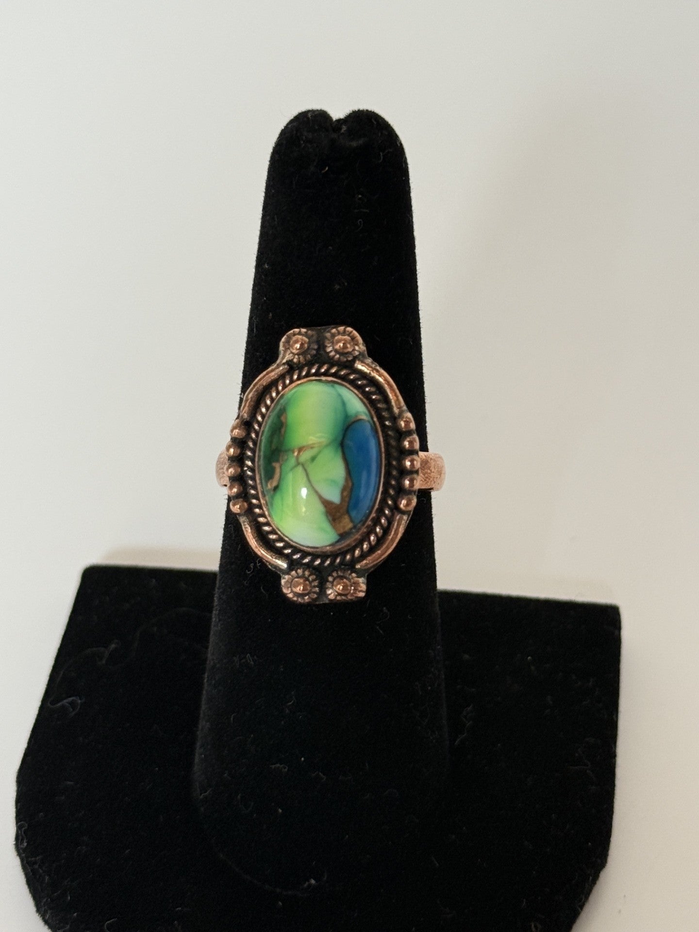 Peacock Jasper & Copper Ring - Size 7 1/2