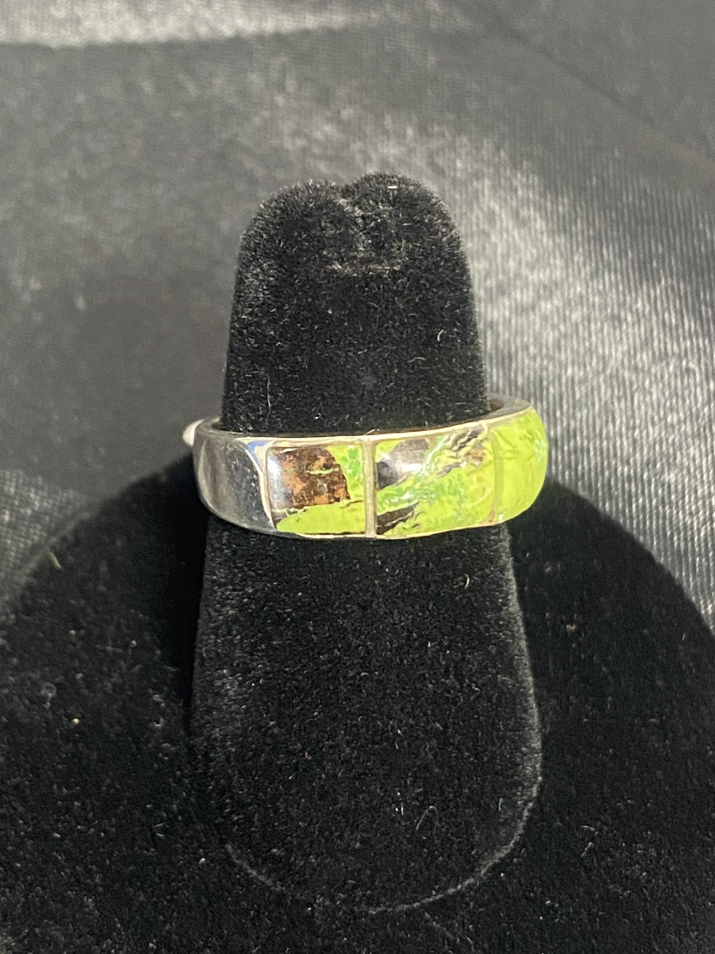 Gaspeite & Sterling Silver Inlay Band Ring