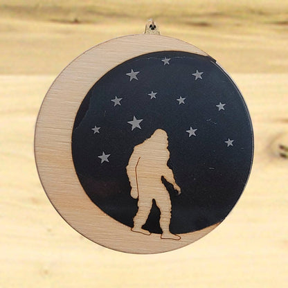 Bigfoot Ornament, Handcrafted wood and acrylic ornament