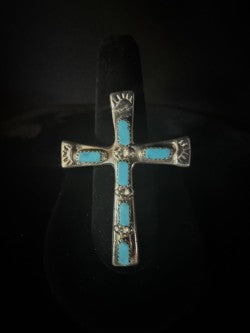 Turquoise/Sterling Silver Cross Ring (Size 8)