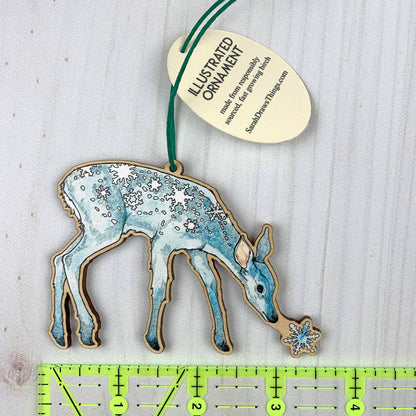 Snow Deer - 3.5" illustrated wooden tree ornament