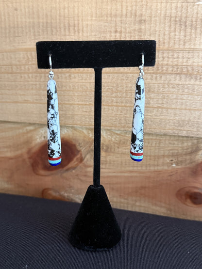 White Buffalo with Turquoise & Lapis Accent and Sterling Silver Dangle Earrings