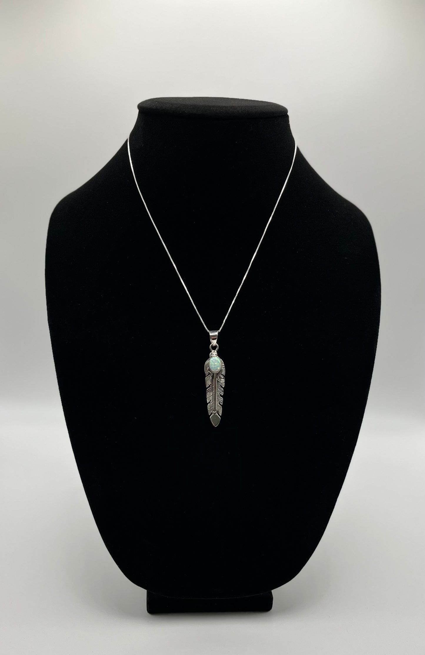 Opal and Sterling Silver Feather Pendant with chain