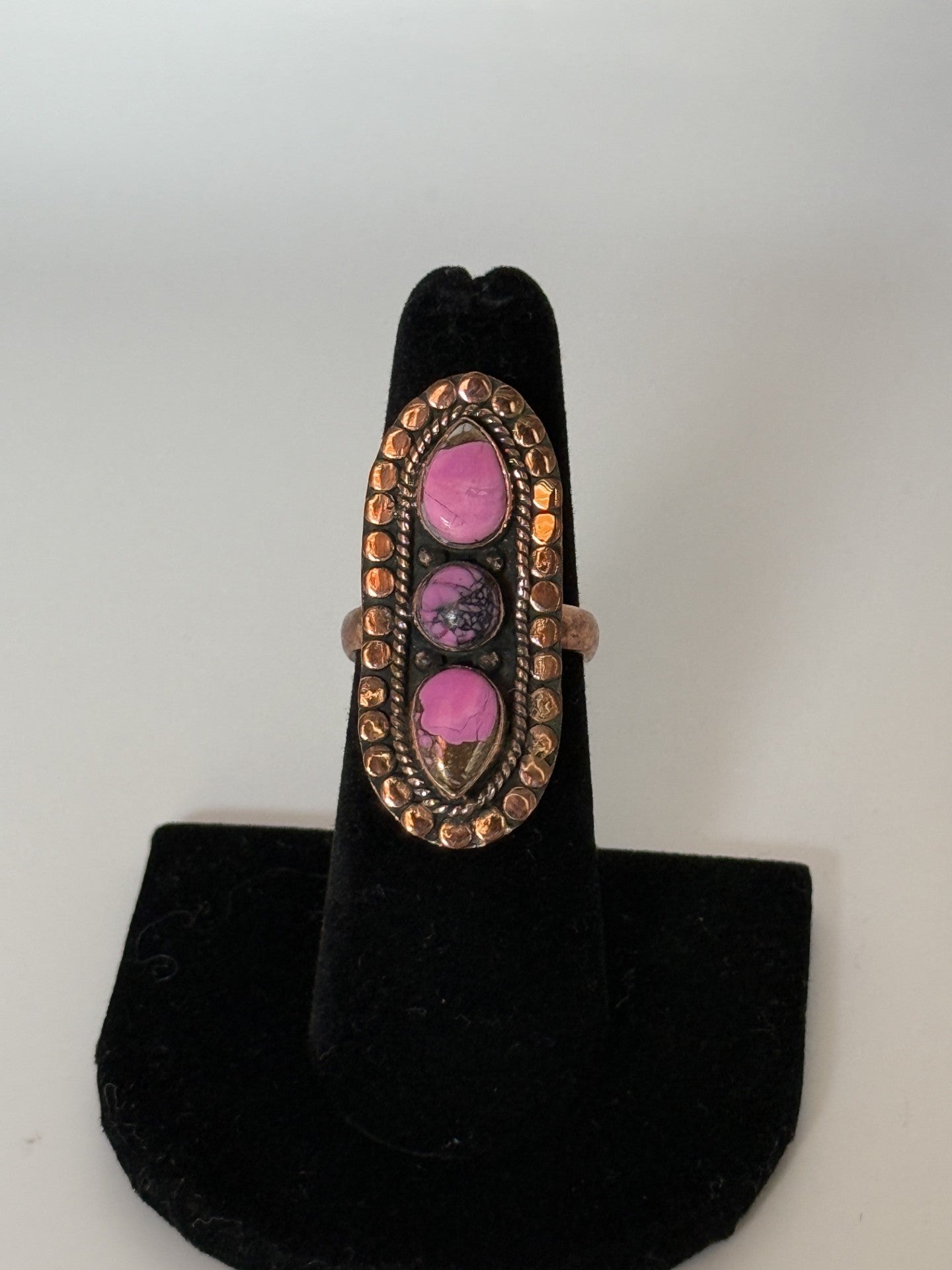 Pink Dahila & Copper Statement Ring - Size 6 1/2