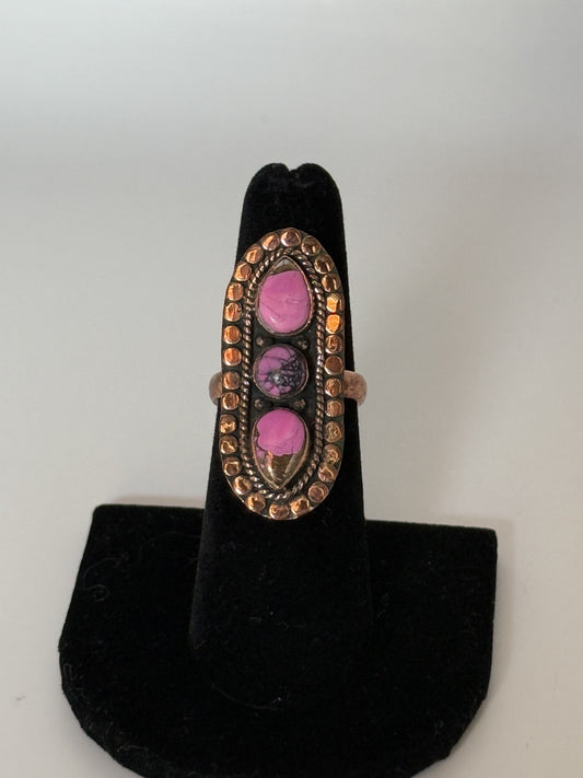 Pink Dahila & Copper Statement Ring - Size 6 1/2