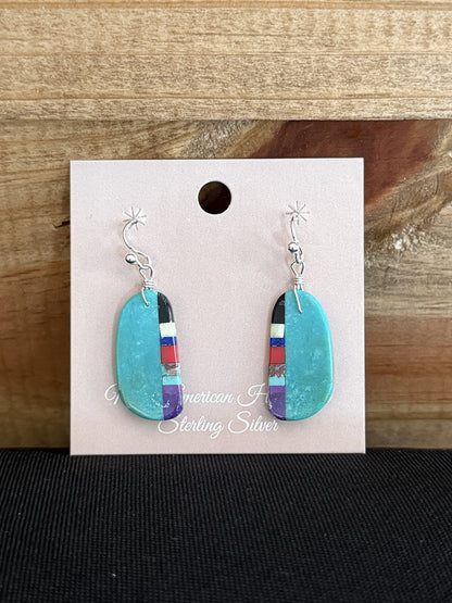 Turquoise Inlay & Sterling Silver Slab Dangle Earrings