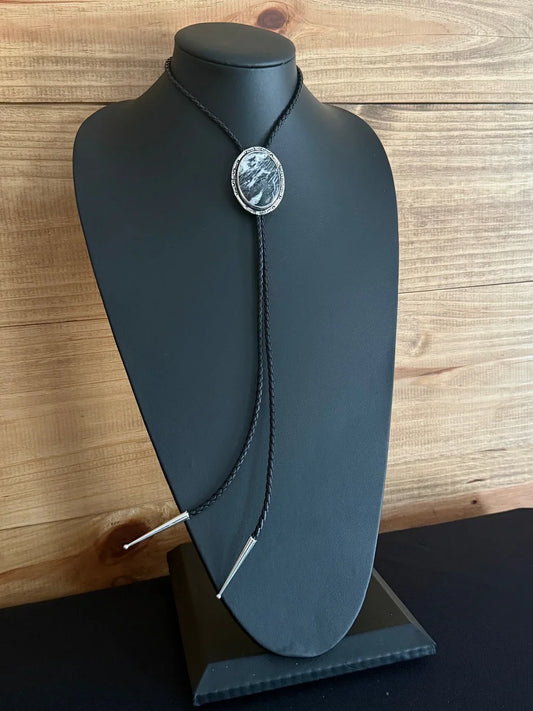 White Buffalo/Sterling Silver Bolo Tie