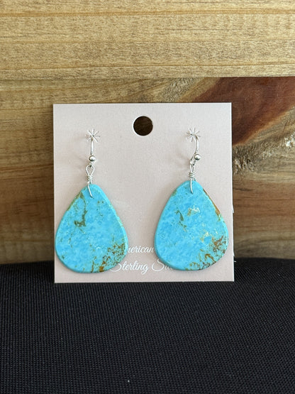 Turquoise & Sterling Silver Teardrop Slab Dangle Earrings