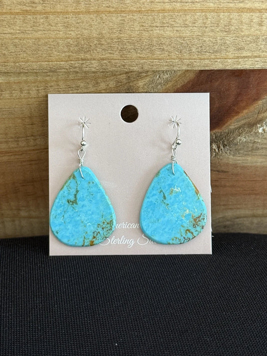 Turquoise & Sterling Silver Teardrop Slab Dangle Earrings
