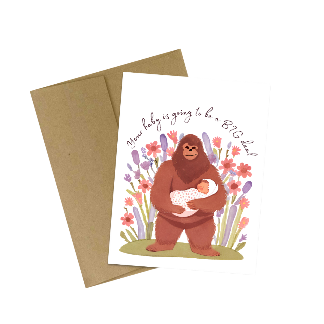 Bigfoot Baby Shower & Pregnancy Congratulations Card: White