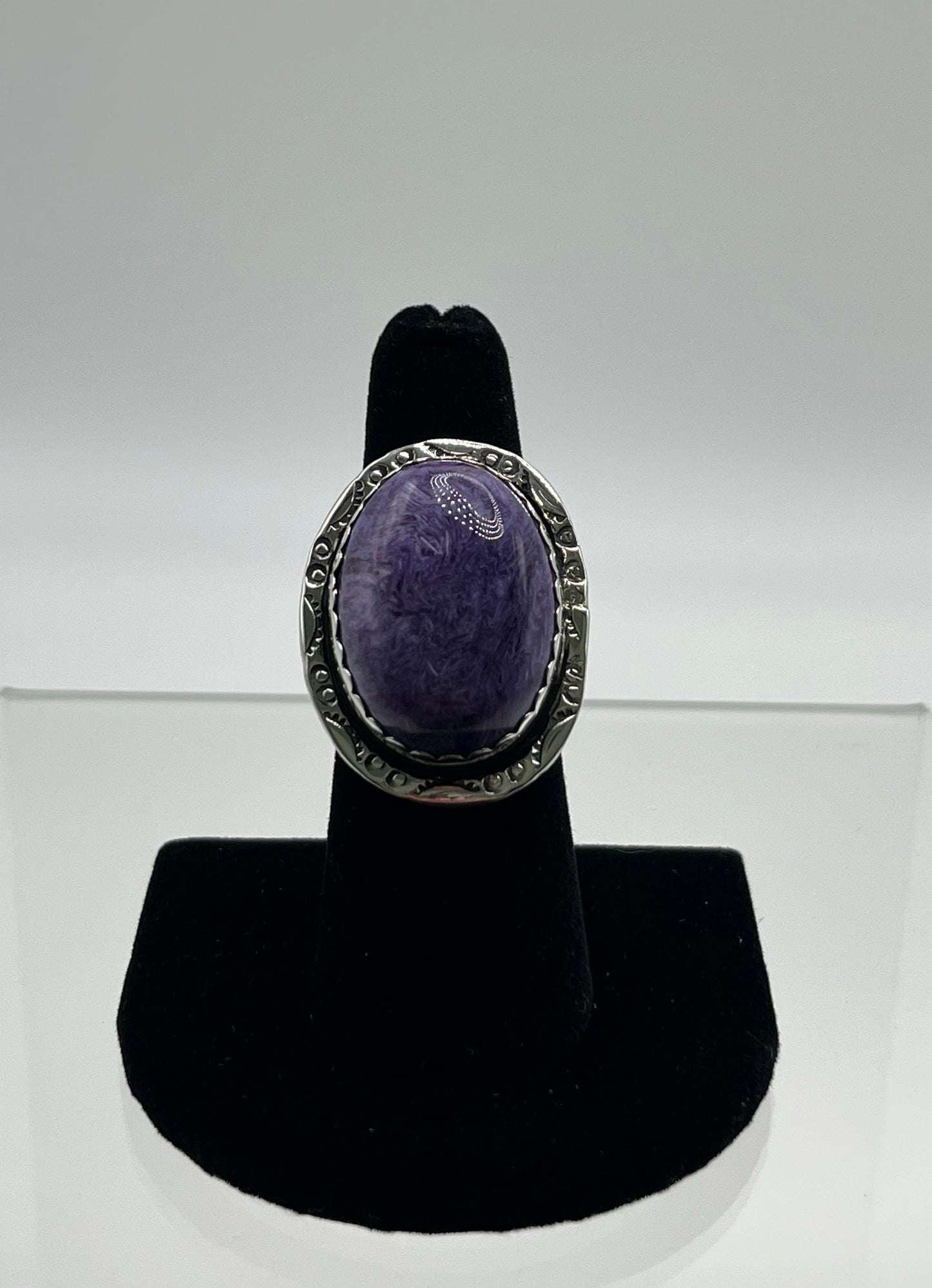 Large Charoite and Sterling Silver Ring Size 7.5