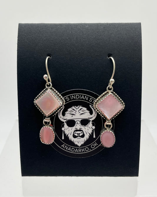 Pink Mother of Pearl and Sterling Silver Earrings