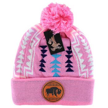 NATIVE BUFFALO , POM BEANIE: Black