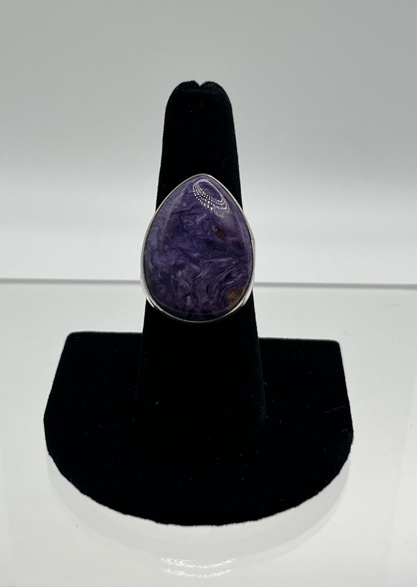 Charoite and Sterling Silver Tear Drop Ring Size 8