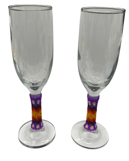 Beaded Champagne Flutes; Purple (set 2)