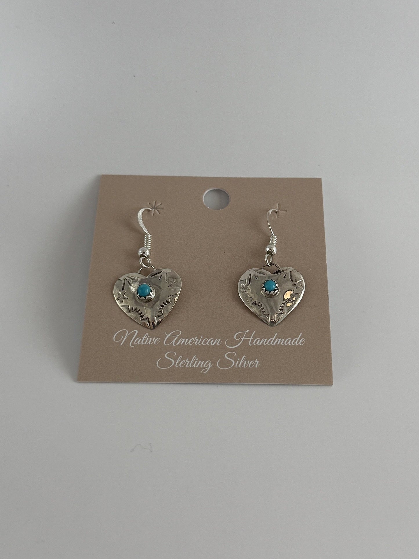 Sterling Silver Heart Dangle Earrings with Turquoise Stone