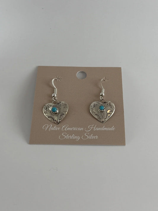 Sterling Silver Heart Dangle Earrings with Turquoise Stone
