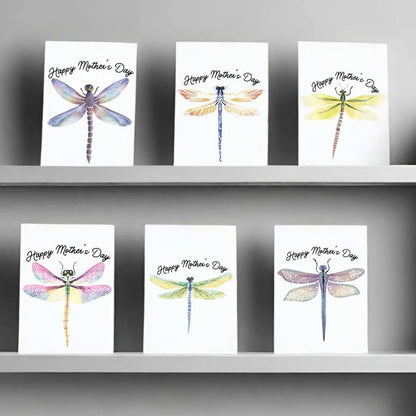 Set Of 6 Happy Mother's Day Dragonfly Cards For Mom: Brown Kraft Paper