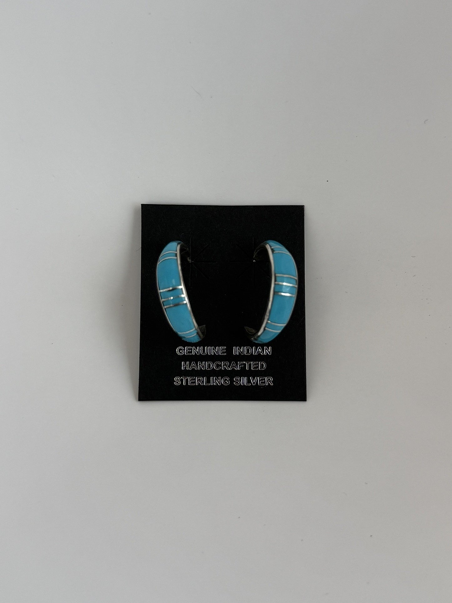 Turquoise Inlay & Sterling Silver Hoop Earrings