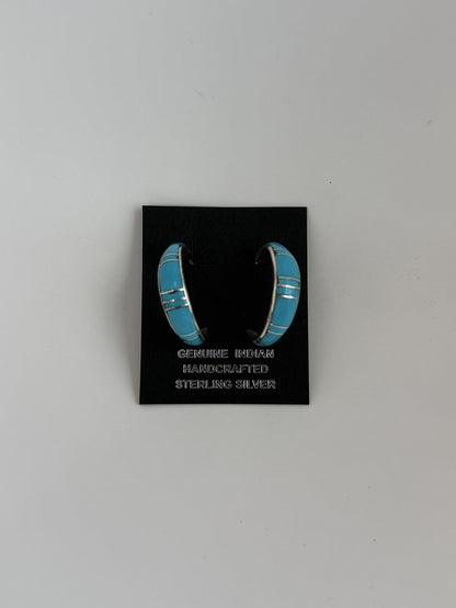 Turquoise Inlay & Sterling Silver Hoop Earrings