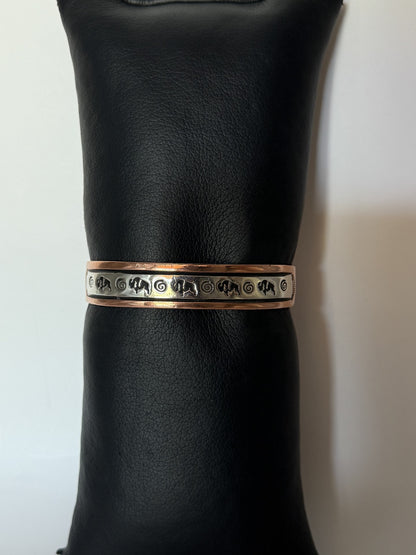 Copper & Navajo Sterling Silver Bracelet with Buffalo and Swirl Symbols