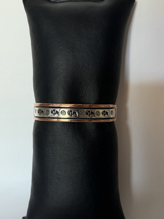 Copper & Navajo Sterling Silver Bracelet with Buffalo and Swirl Symbols
