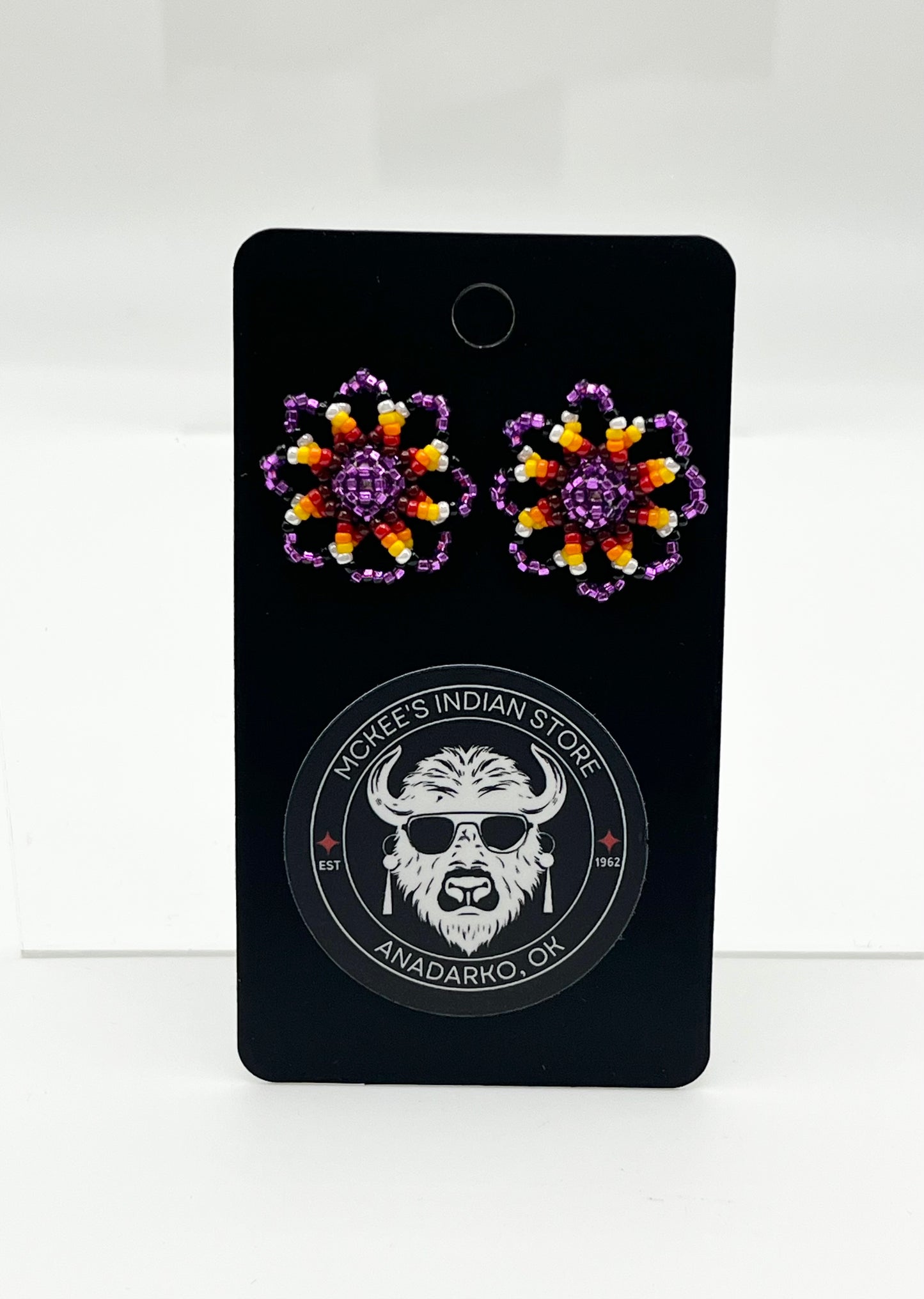Beaded Floral Earrings; Purple