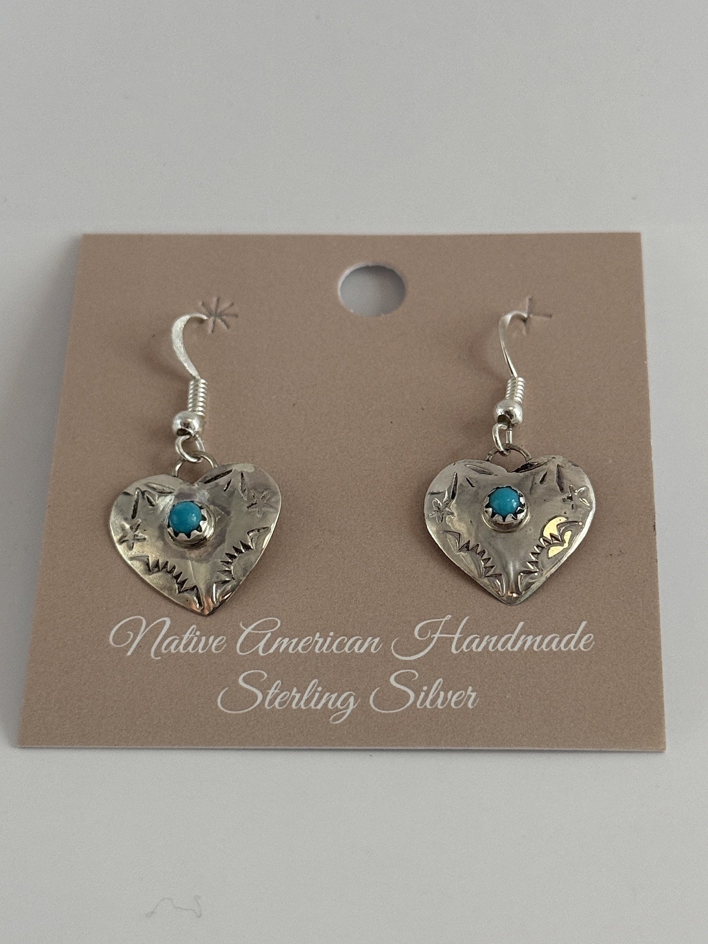 Sterling Silver Heart Dangle Earrings with Turquoise Stone