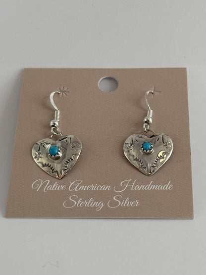 Sterling Silver Heart Dangle Earrings with Turquoise Stone