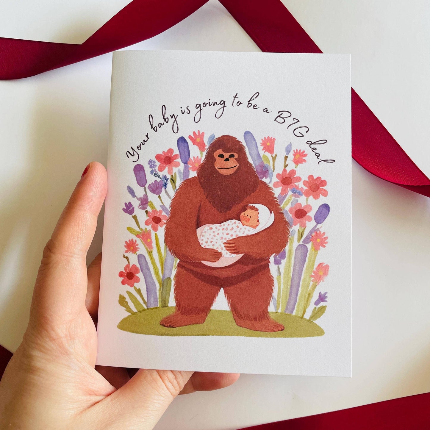 Bigfoot Baby Shower & Pregnancy Congratulations Card: White