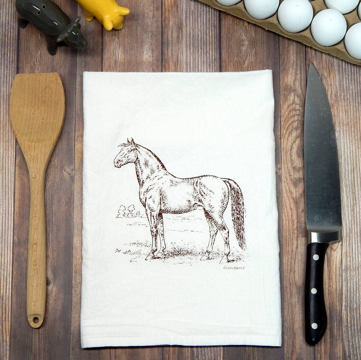 Horse Kitchen Towel | Tea Towels | Flour Sack Dish Towels: Black