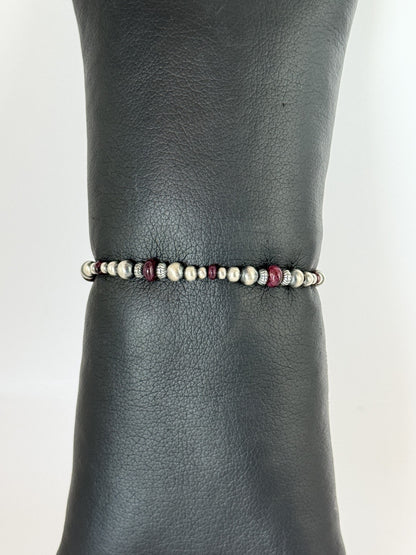 Purple Spiny Oyster & Sterling Silver Bead Bracelet
